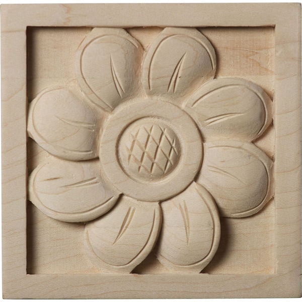Ekena Millwork 3"W x 3"H x 5/8"P Small Sunflower Square Rosette, Cherry ROS03X03X00SFCH - main